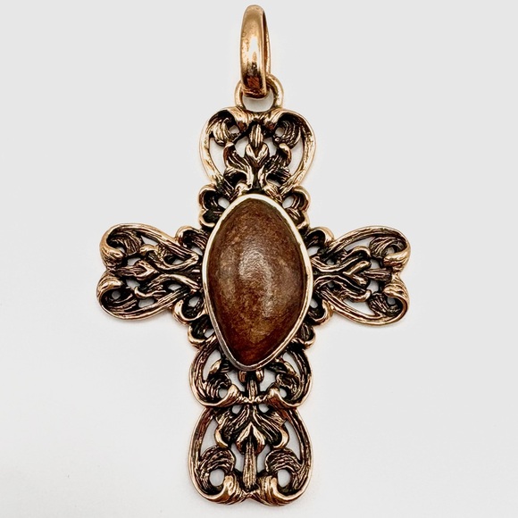 Studio Barse Jewelry - Studio Barse Natural Bronzite Golden Bronze Cross Pendant